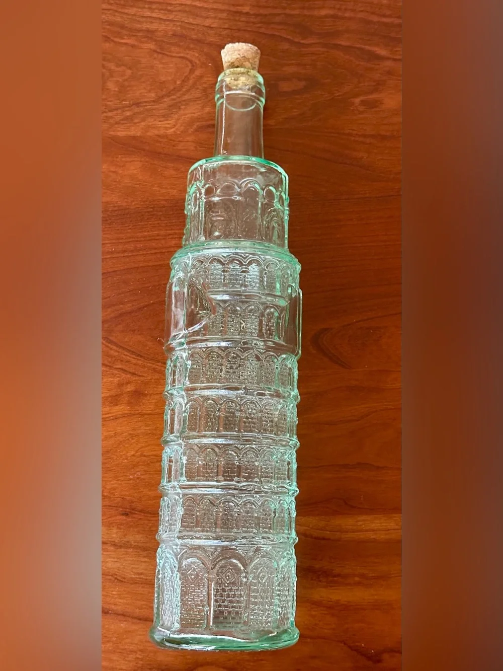 Vintage Green Glass bottle Leaning Tower of Pisa. Made in Italy. Cork included.